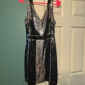 B Darlin Black and Silver Sequin Mini Dress